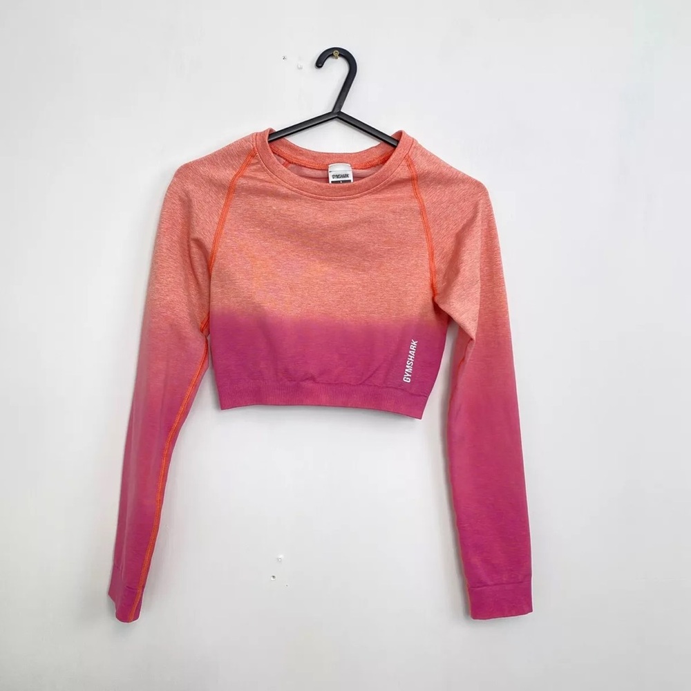 Gymshark Adapt Ombre Seamless Long Sleeve Crop Top Womens Size S Pink Orange.